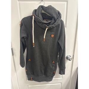 Naketano Brave New Word Womens Small Gray Shawl Neck Rope Hoodie Sweatshirt S